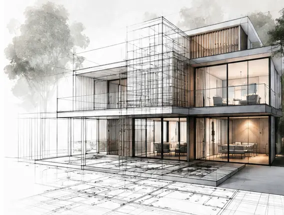 Rendu architectural d'une maison contemporaine